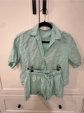 Stillwater Mint Green Linen Button-Down Shirt & Shorts Set